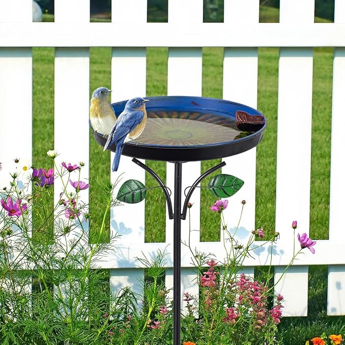 DREAMSOUL Vintage Bird Bath with Vivid Leaves, 38 Inch Tall Birdbath with Stake, Metal Freestanding Bird Bath for Outside Garden Yard Decor
