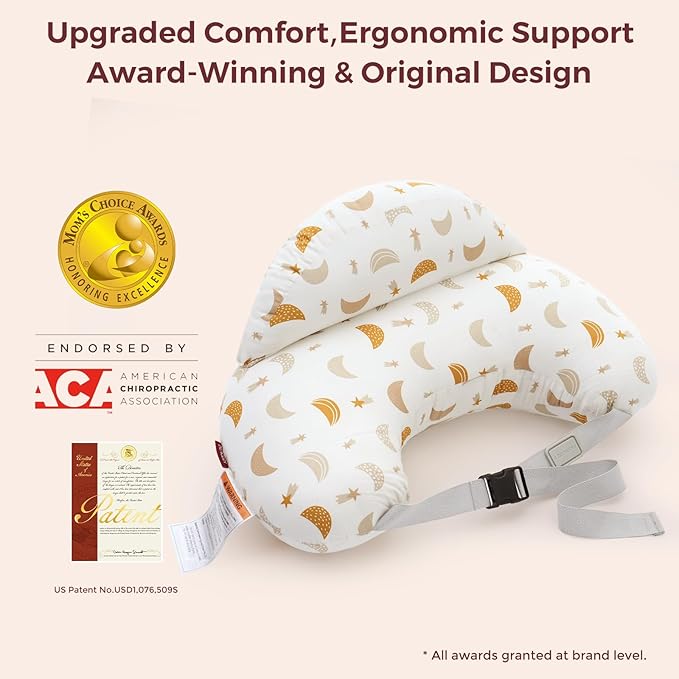 Momcozy Original Nursing Pillow for Breastfeeding-Pioneering Safety Fence- Wider Feeding Pillows for More Support for Mom & Baby- Easier Nursing & Hand Free- Fit for All, Removable Cotton Cover