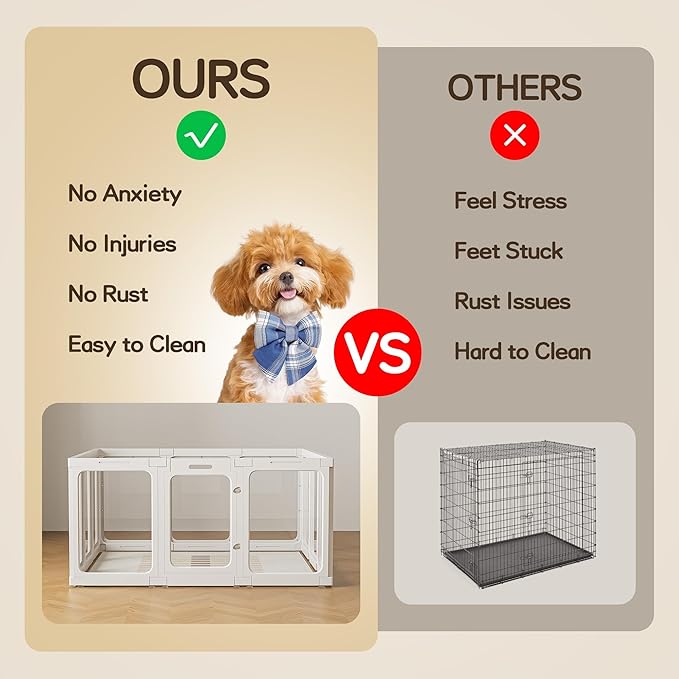 Jalove Acrylic Dog Playpen Indoor, 12 PCS Plastic Pet Playpen with Door, 24“ H Clear Pet Play Pen for Puppy Cat Rabbit Ferret, Easy Assemble Dog Pen, Preferable for Small Cage, White