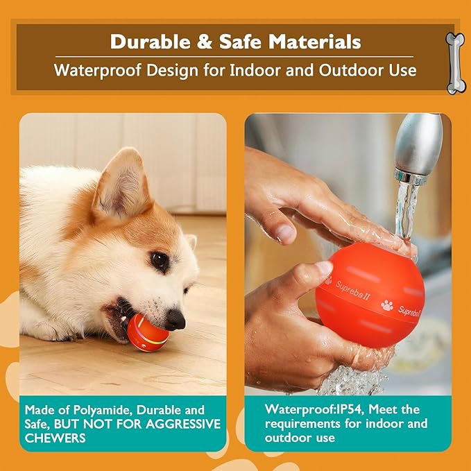 PetDroid Interactive Dog Toys Dog Ball, [Newly Upgraded] Durable Motion Activated Automatic Rolling Ball Toys for/Small/Medium/Large Dogs,USB Rechargeable(Orange)