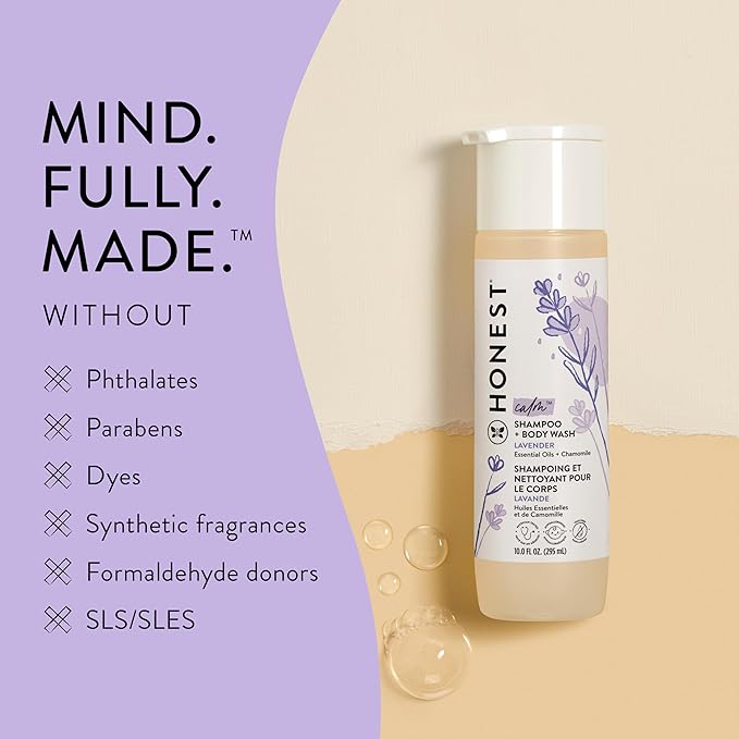 The Honest Company 2-in-1 Cleansing Shampoo + Body Wash | Gentle for Baby | Naturally Derived, Tear-free, Hypoallergenic | Lavender Calm, 10 fl oz