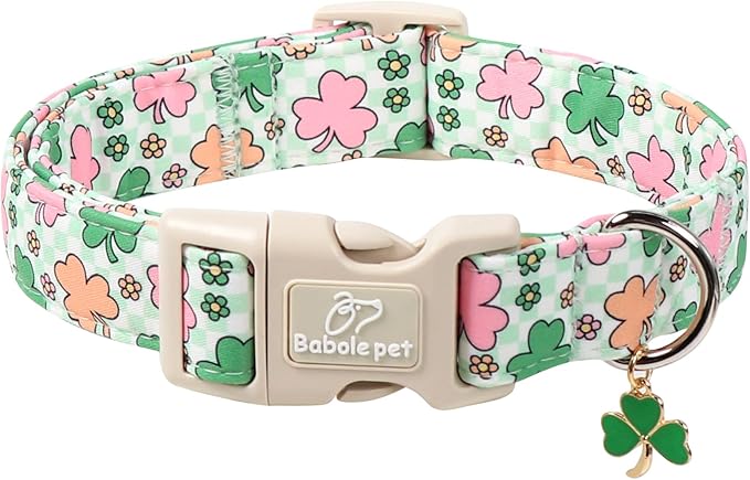St Patricks Day Dog Collar for Giant Large Dogs - Cute Pastel Lucky Clover Dog Collars, Lightweight Adjustable Irish Green Festival Dogs Collars with Quick Release Buckle XL