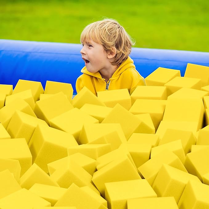 Foam Pit Cubes, 24 PCS 5 Inches Gymnastics Foam Blocks Trampoline Blocks, Multi-Sport Protective Padding for Freerunning, Trampoline, Parkour, Skate Parks & BMX -Yellow