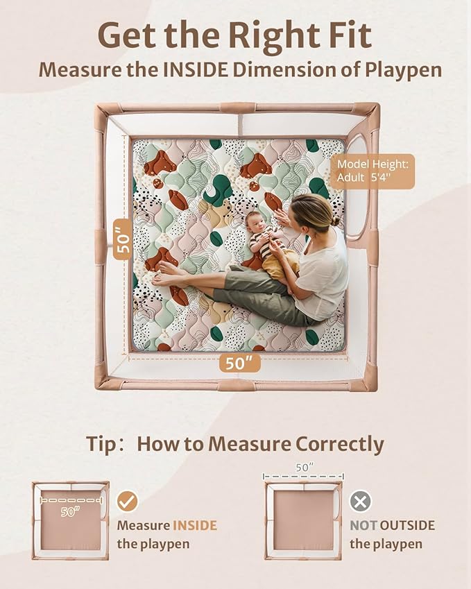 Blissful Diary Baby Play Mats for Floor, 50x50 Inch Crawling Mat for Playpen, Thick Padding Foam Playmats for Babies and Toddlers, Modern Abstract