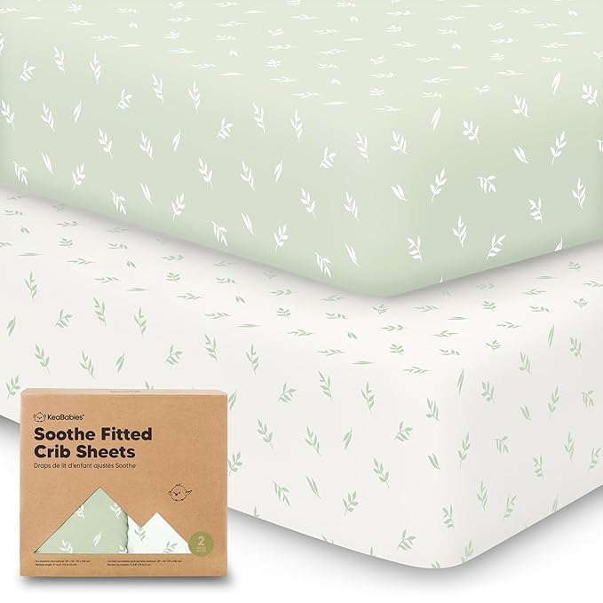 KeaBabies 2-Pack Organic Crib Sheets for Boys, Girls - 52x28 Fitted Crib Mattress Sheet Neutral, Breathable Jersey Cotton Cover for Baby Bed, Toddler Mattress, Soft & Cute Prints (Herb)
