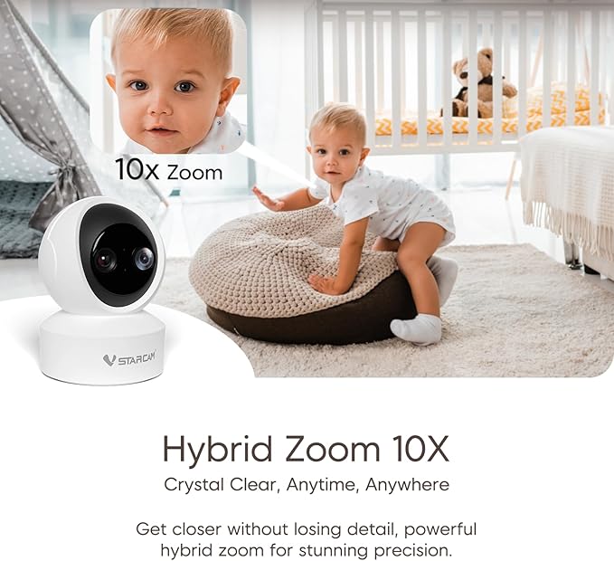 VSTARCAM 2K Dual Lens Indoor Security Camera, 10X Hybrid Zoom WiFi Camera for Home Security, 360° AI Tracking Pet Baby Monitor, Color Night Vision, 2-Way Audio, Support Cloud & 256GB SD Card Storage