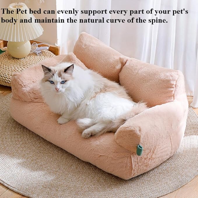 Soft Fluffy Self-Warming Cat Bed | Washable Pet Sofa for Indoor Cats & Small Dogs | Cute Princess-Inspired Kitten Couch & Puppy Bed(Light Orange,35.43''*22.05''*11.81'')