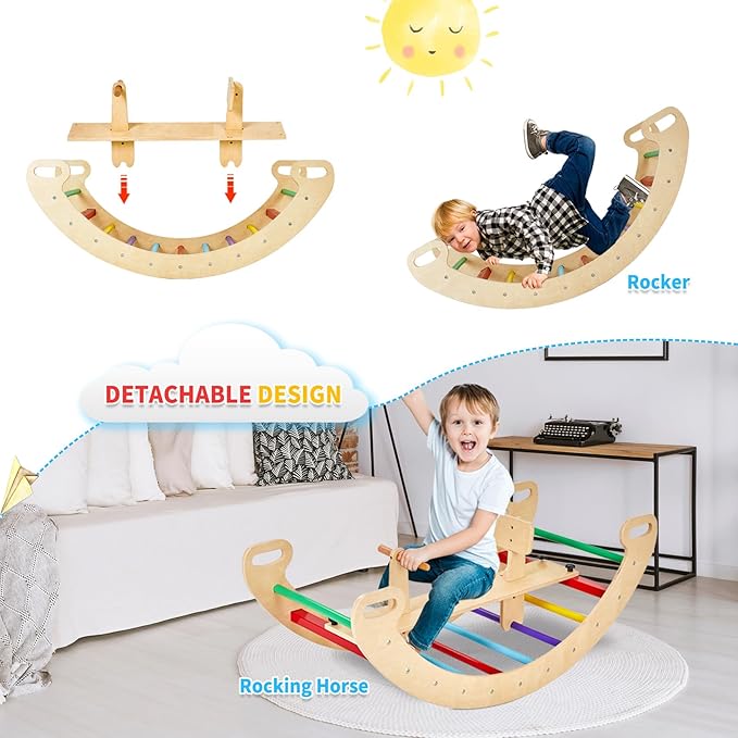 GOME Toddler 5IN1 Play Gym with Ramp & Detachable Arch, Indoor Climbing Triangle Set for Sliding or Rocking