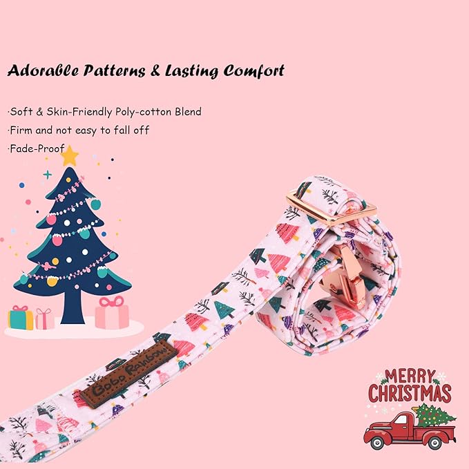 Christmas Dog Collar, Pink Christmas Tree Soft Comfortable Collars with Bow Adjustable Pet Collar with Premium Metal Buckle Dog Necklace for Medium Girl Dogs