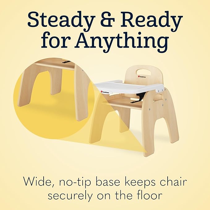 Foundations Easy Serve 11" Wood Feeding Chair for Toddlers, Adjustable Harness, Removable Dishwasher Safe Tray, “No Tip” Base, Baltic Birch Plywood