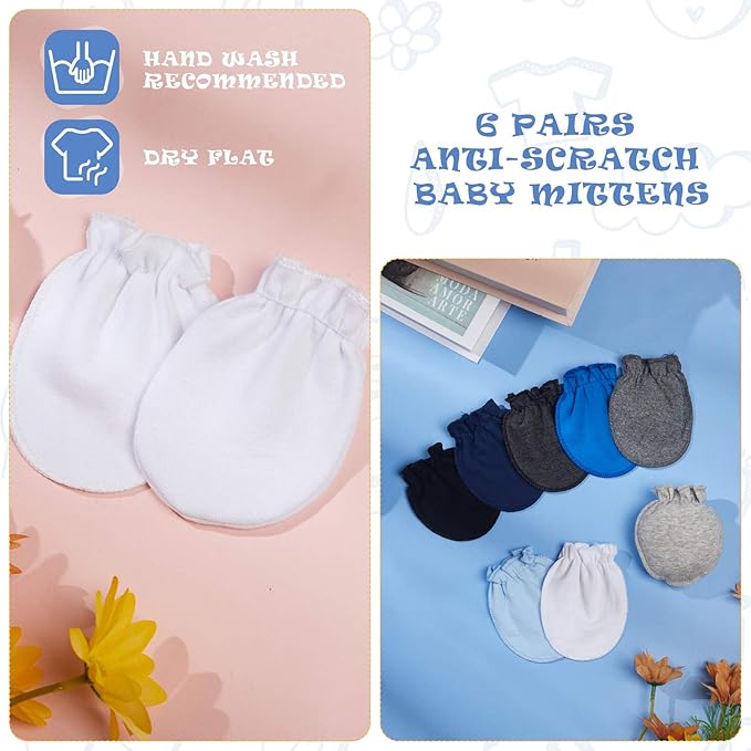 Syhood 6 Pairs Newborn Baby Mittens Cotton No Scratch Infant Gloves Mitten for Baby 0-6 Months Boys Girls