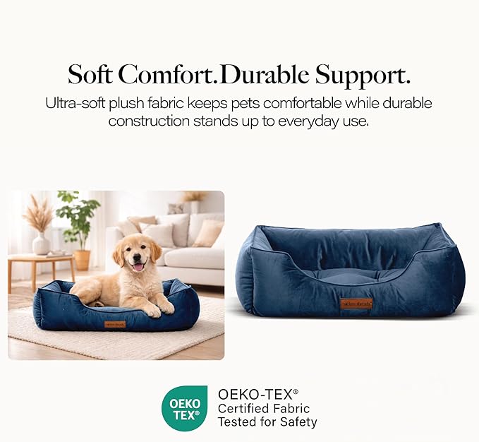 Modern Threads Luxury Dog Bed - Comfortable Tufted Velvet Cushion for Small to Large Dogs - Machine Washable - Durable & Cute Sleep Space for Pets - Pamper Your Pet with Cozy Beds - Denim
