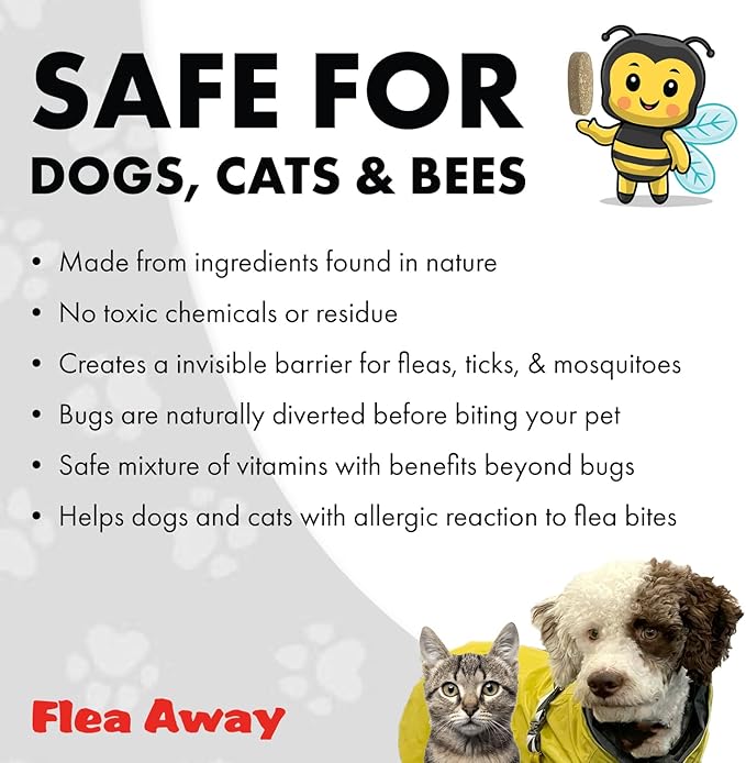 Flea Away All Natural Supplement for Fleas, Ticks, and Mosquitos Prevention for Dogs and Cats, 100 Chewable Treat Tablets, 2 Pack