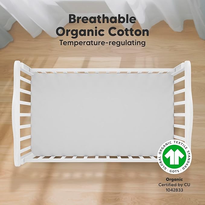 KeaBabies 2-Pack Organic Crib Sheets for Boys, Girls - 52x28 Fitted Crib Mattress Sheet Neutral, Breathable Jersey Cotton Cover for Baby Bed, Toddler Mattress, Soft & Cute Prints (French Gray)