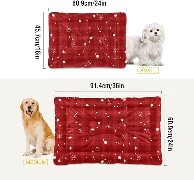 Red Buffalo Plaid Snowflake Christmas Pet Bed Cute Dog Bed Mat Absorbing Non Slip Pad Pet Sleeping Mat for Small, Medium, and Large Dogs Puppy Cat 24 in x 18 in