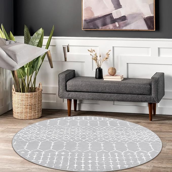 Lahome Moroccan Washable Round Rug 4Ft Round Area Rugs