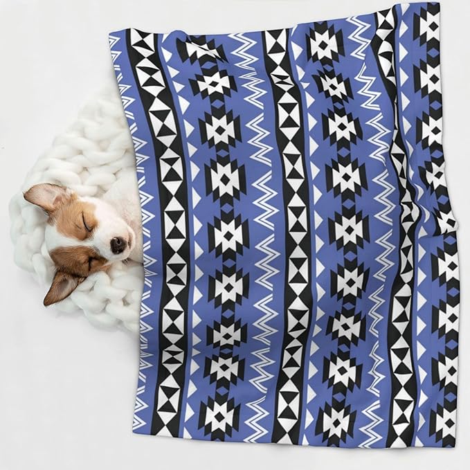 Reversible Plush Dot Pet Blanket for Dogs and Cats, Tribal Ethnic Aztec Native American Decor, Ultra Soft Two Sided Design with Warm Fuzzy Side and Smooth Side for Comfort