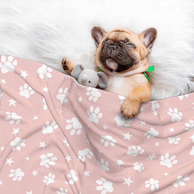 Pink Throw Blanket - Paw Print Blanket for Dog Cat Pet Blankets 23x16 for Couch Sofa Bed