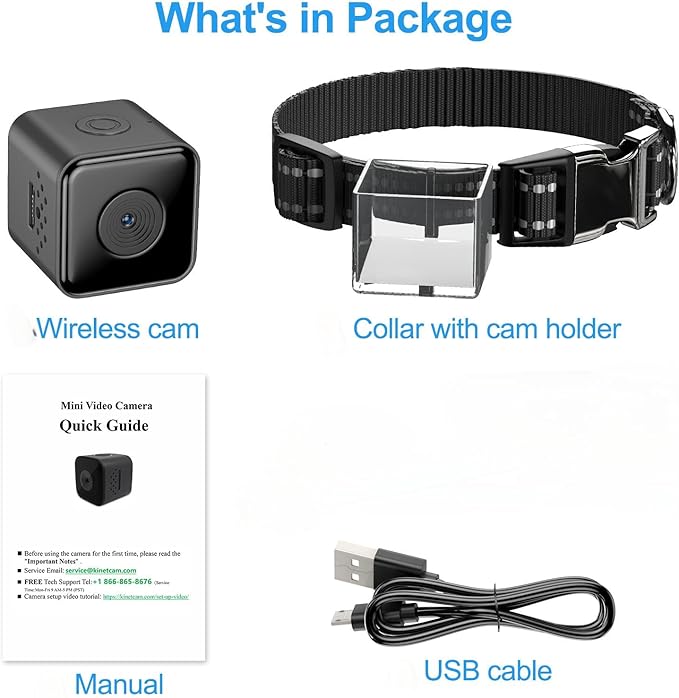 KinetCam Cat Camera Collar,No APP No WiFi Needed Cordless Cat Collar Camera with Video Record, M-Size Collar for Dogs/Big Cats,Pet Collar Camera Outdoor,Camera for Cat Collar(NO SD Card Included)
