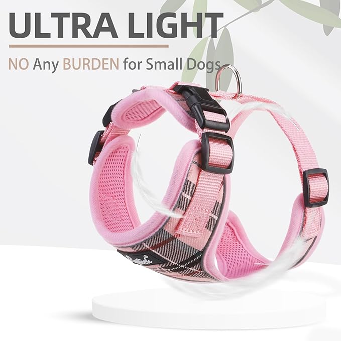 PUPTECK Soft Mesh Dog Harness and Leash Set Pet Puppy Cat Adjustable Reflective Padded Vest No Pull Harnesses, Pink, L