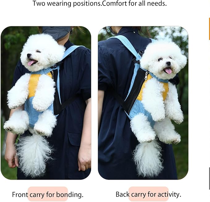 Lightweight Pet Backpack Carrier for Small Dogs & Cats - Easy-Fit Adjustable Straps, Basic Legs-Out Design, Durable for Daily Use (Fits Pets Under 15lb) (Yellow-White Color-Blocked, XX-Large)