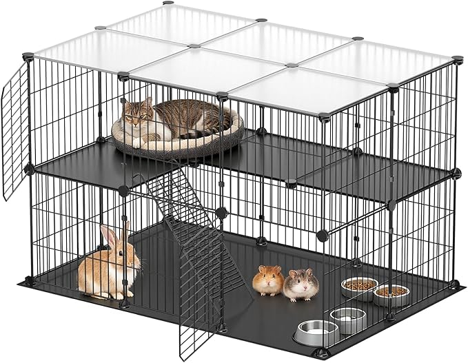 XiaZ Small Animal Playpen with Waterproof PVC Mat and 2 Doors, 35.4" L x 23.6" W x 23.6" H Guinea Pig Cages, 31 Panels C&C Cage for Guinea Pigs,Rabbit,Bunny,Hedgehogs,Chicken Puppy Indoor Outdoor