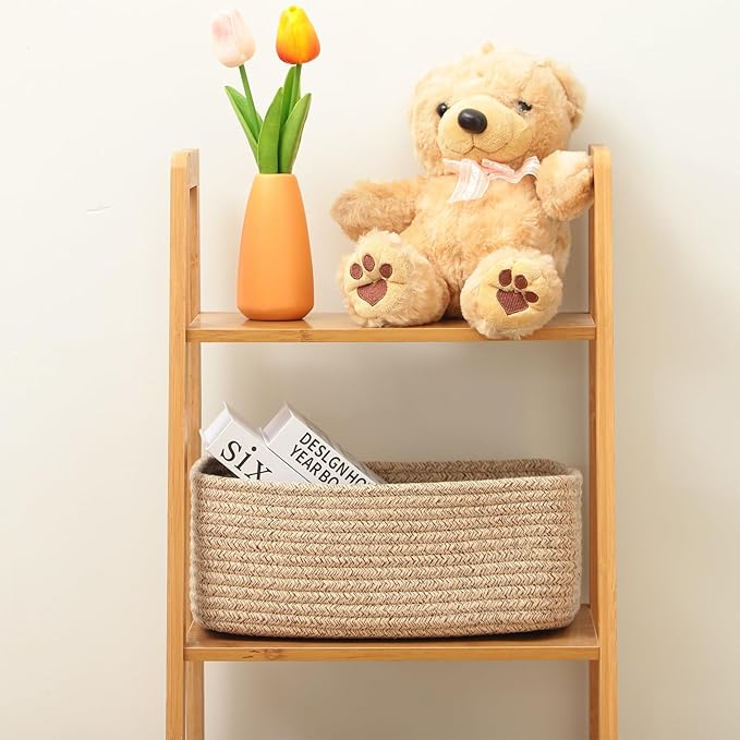 Small Storage Baskets for Organizing | Closet Organizer Bins | Shelf Toy Basket | Woven Rope Baskets | Cube Decorative Box | Shallow Basket | 11.5x7.5x4.7” | 3 Packs Mixed Brown