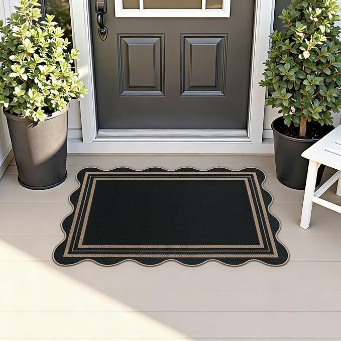Easy Jute Black Kitchen Rug, 2x3 Front Door Mat Washable Non Slip Small