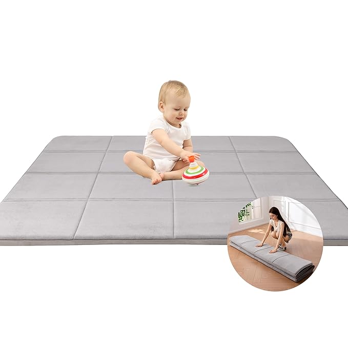 MAXYOYO 1.2" Thick Baby Play Mat for Floor, 78"x 78" Foldable Playpen Mat, Tummy Time Foam Mats Ultra Soft Support, Padded Carpet with Non-Slip Backing for Infant,Kids and Toddler Crawling, Grey