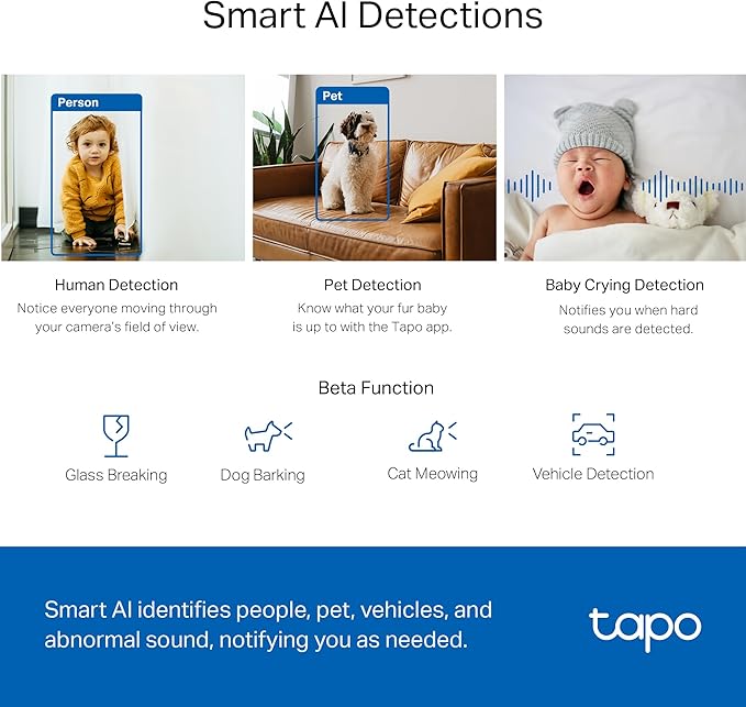 TP-Link Tapo 2K QHD Pan/Tilt Security Camera for Pet Camera, Baby Monitor, Motion Detection, Motion Tracking, 2-Way Audio, Night Vision, Cloud &SD Card Storage, Works w/Alexa & Google Home(Tapo C220)