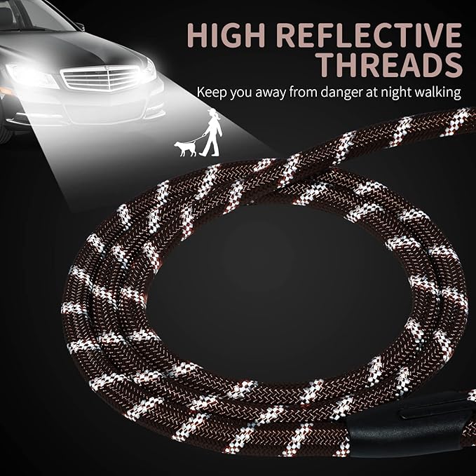 Long Dog Leash for Training 15Ft-Reflective Nylon Rope with Swivel Hook-Recall Agility Lead for Large Small Medium Dogs Outside Walking Hiking-Brown