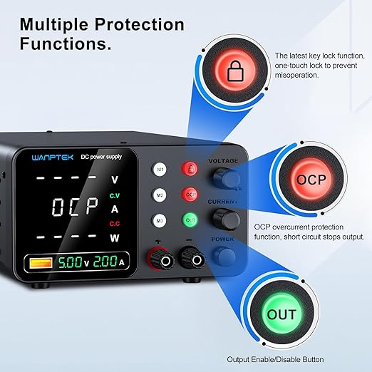 DC Power Supply Variable, 30V 10A Adjustable Switching Regulated Bench Power Supplies with Memory Preset/Locking Key/OCP Protection/Output/USB Fast Charging /4-Digit LED Display