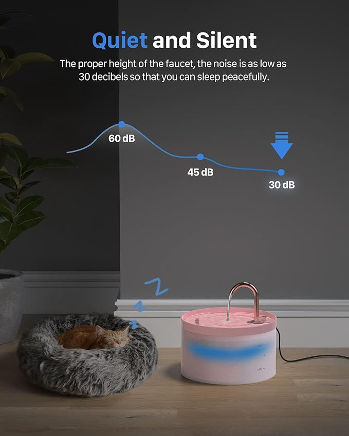 Cat Water Fountain Pink for Drinking: 67oz/2L Cat Fountain - GIOTOHUN Cute Pet Water Fountain for Cats Inside - Quiet Pet Fountain - Faucet Cat Drinking Fountain - Suitable for Kitty & Kitten