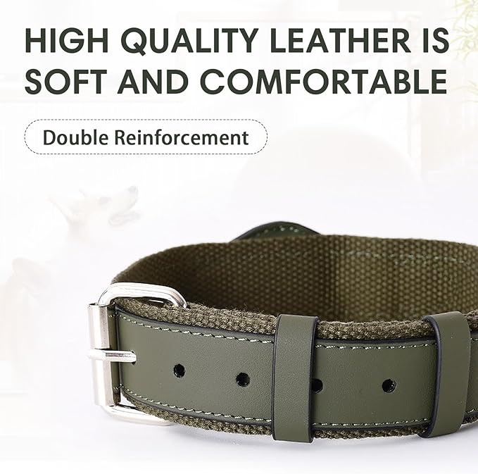 AirTag Dog Collar Soft Leather Webbing Dog Collar for AirTag Provides Double Protection for Small Medium and Large Dogs(Blue,L)