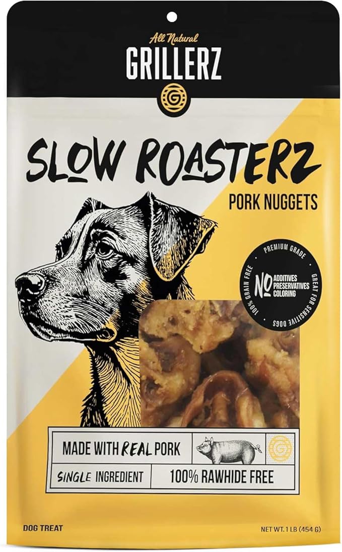 Grillerz Pork Nuggets, 1lb Bag, Single Ingredient, All Natural Pig Ears for Dogs, Dog Chew for Healthy Teeth, High Protein, Easily Digestible, For All Life Stages