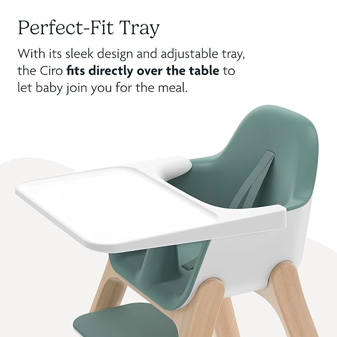 UPPAbaby Ciro High Chair/Sleek, Easy-to-Clean Design/Perfect-Fit Tray to Bring Baby to Table/Patent-Pending Harness/Dual-Position, 180-Degree Rotating Footrest/Emrick (Green/Rubberwood)