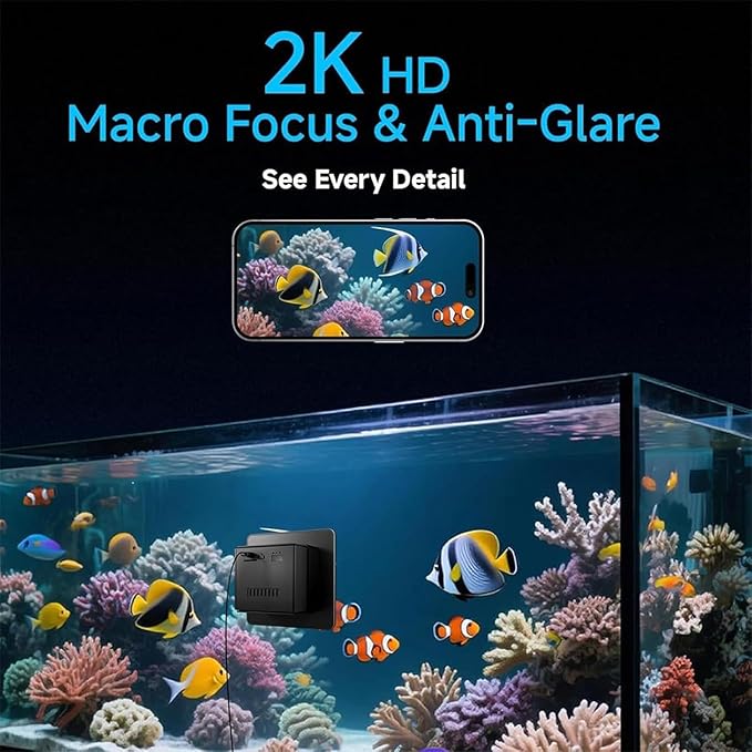 2K HD Fish Tank Camera, Aquarium Camera for Fish Tank & Reptile Terrarium, WiFi Pet Cameras with AI Motion Detection, Night Vision, Two-Way Audio & 140° Wide-Angle Anti-Glare & Anti-Reflection (1 Set)