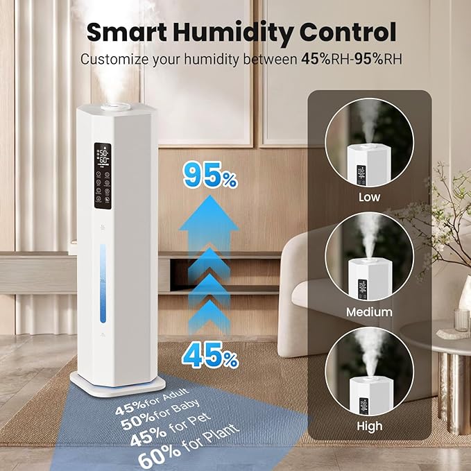 Humidifiers for Bedroom - GloryAir 2.38Gal/9L Top Fill Cool Mist Humidifier for Large Room 500ft² 120H Last with Auto Mode 7-Color Light Humidistat Aroma Box Quiet Humidifiers for Plants Baby & Adults