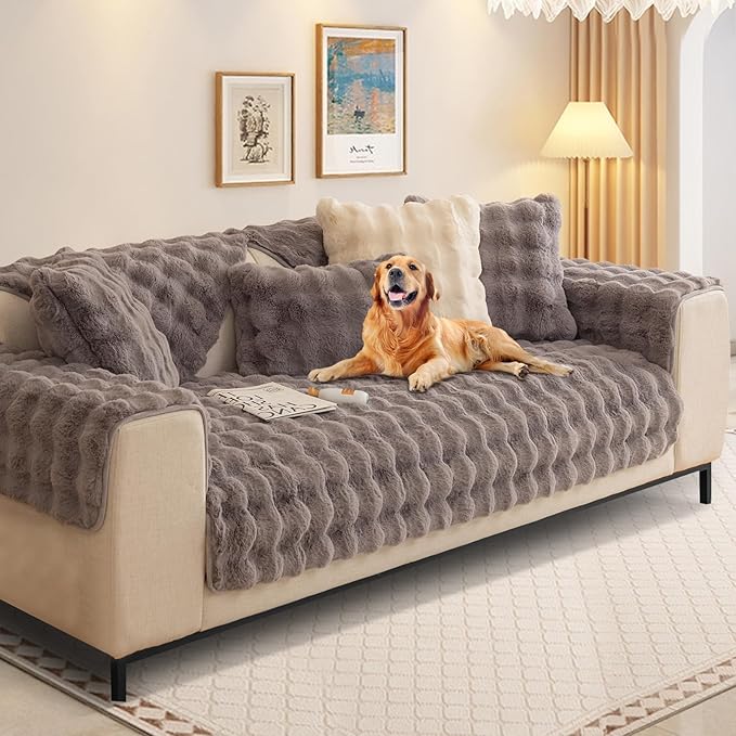 Couch Covers For Dogs,Funny Fuzzy Pet Couch Cover,Plush Solid Colour Non-Slip Couch Cover,Big Dog Bed Blanket, Washable Soft Plush Throw Protector For Bed Couch Car Sofa (11.81x19.69in, Dark Grey)