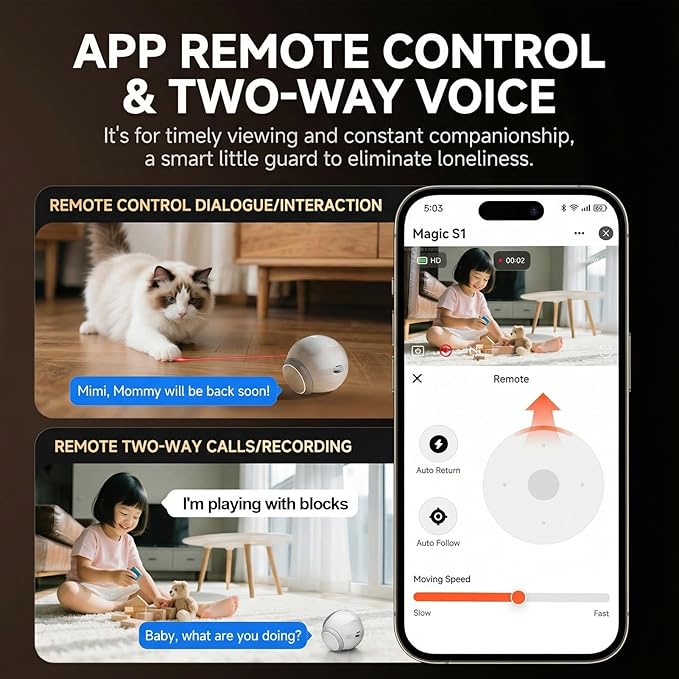 Denash Robot Camera on Wheels,1080P Movable Indoor Camera with Remote Interaction, 2 Way Talk, Night Vision, Motion Detection, Auto Recharge, APP Control Home Security Cam for Pet, Elderly, Baby