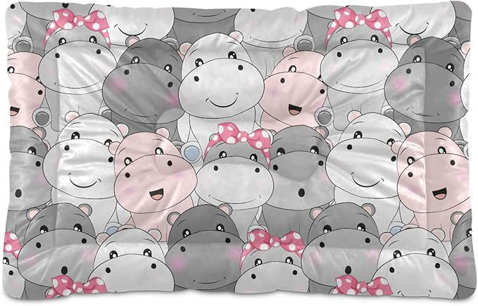 Hippo Cartoon Pet Bed Cute Dog Bed Mat Absorbing Non Slip Pad Pet Sleeping Mat for Small, Medium, and Large Dogs Puppy Cat 24 in x 18 in