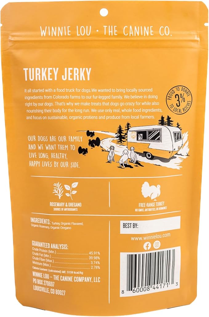 Winnie Lou Turkey Jerky Dog Treats - Limited Ingredient, Human Grade, Training Treats for Small, Medium & Large Dogs, USA Made, High Protein, Chews, Hypoallergenic, Sensative Stomach (2 Pack)