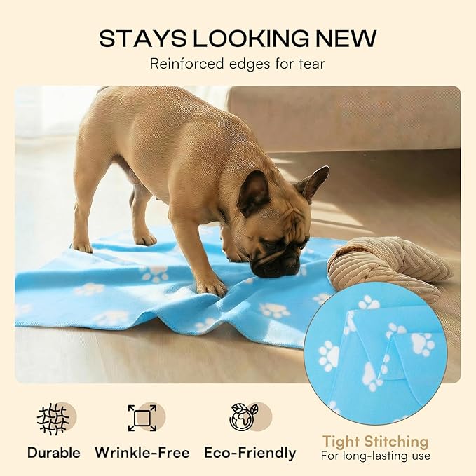 LINENLUX Cute Dog Blanket for Small Medium Dogs 6-Pack Soft Stretchy Fleece Blankets for Pet Cat Puppy Warm Wrinkle-Resistant Throw for Couch Bed Outdoor Light Blue 40x31 inch (Pack of 6)