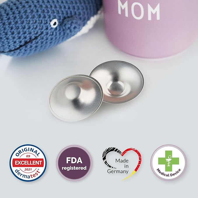 Original Silver Nursing Cups - Made in Germany with 999 Silver - Universal Fit - Protect and Soothe Sore Nipples - Silver Nipple Shields for Breastfeeding - FDA-Registered