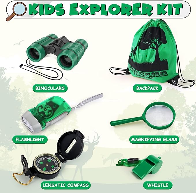 ESSENSON Kids Explorer Kit - Adventure Kit for Kids, Outdoor Explorer Kit with Binoculars, Summer Outdoor Toys for Kids Ages 4-8