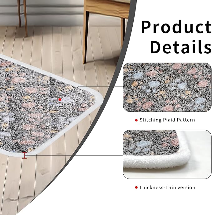 Dog Crate Mat, Soft Reversible Pet Bed Pad with Short Plush, 60x90cm, 2cm Thick, Machine Washable Mat for Small Dogs and Cats, Fits 90cm Crates