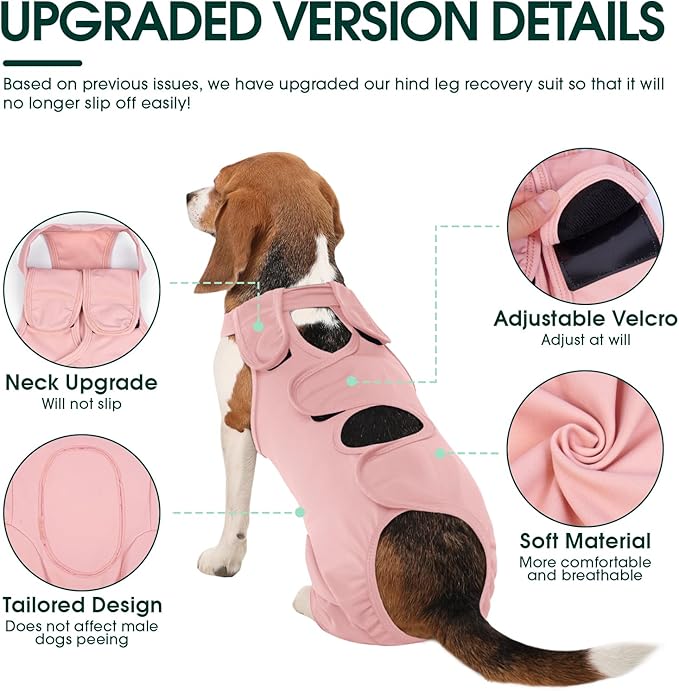 Kuoser Dog Recovery Suit for Rear Legs, Thigh Wound Protective Sleeve for Dogs, Dog Recovery Sleeve for Female Male Dogs, Dog Onesie After Surgery Pet Surgical Suit for Spay Neuter, Pink M