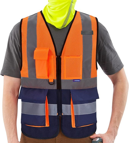 SMALL High Visibility Mesh Safety Reflective Vest with Pockets and Zipper