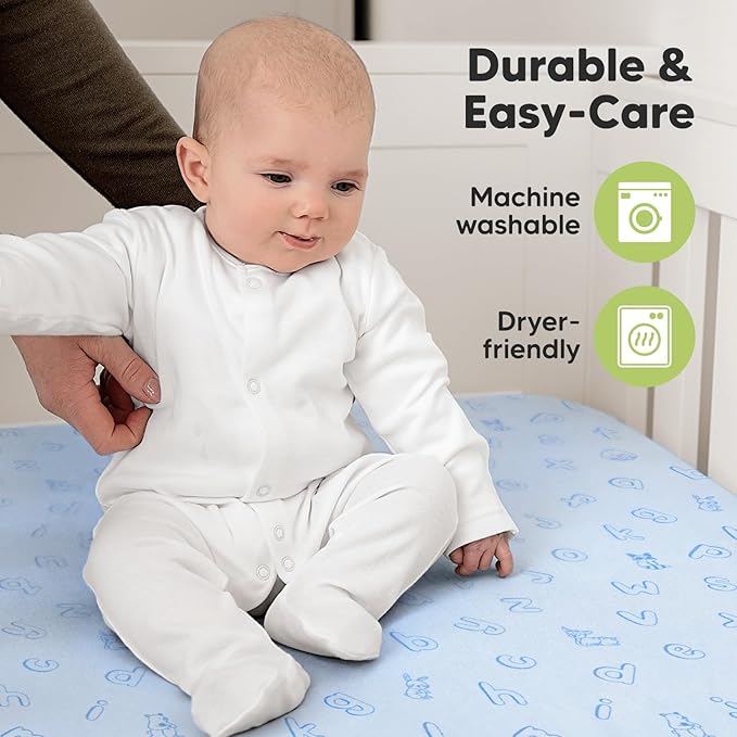 KeaBabies 2-Pack Organic Crib Sheets for Boys, Girls - 52x28 Fitted Crib Mattress Sheet Neutral, Breathable Jersey Cotton Cover for Baby Bed, Toddler Mattress, Soft & Cute Prints (ABC Land Sky)