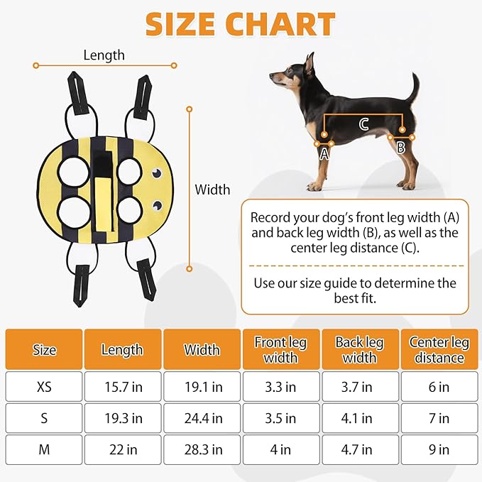 Dog Grooming Hammock for Small Dogs Cats, Cute Bee Design Dog Hanging Harness for Nail Trimming/Clipping, Pet Sling with Grooming Kit and Thick Neck Support & Strap Restraint Claw Care, XS